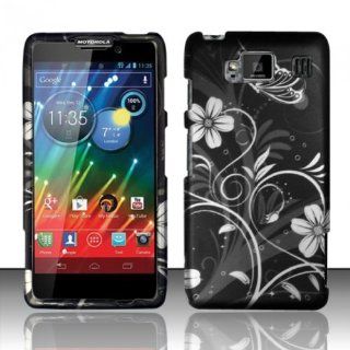 VMG For Motorola Droid RAZR MAXX HD XT926M Cell Phone Graphic Image Design Faceplate Hard Case Cover   Black Silver Elegant Floral Flower: Cell Phones & Accessories