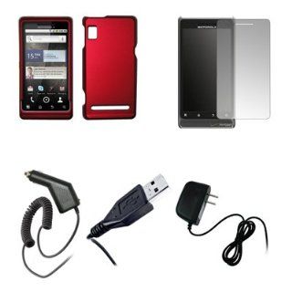 Motorola Droid 2 A955   Premium Red Rubberized Snap On Cover Hard Case Cell Phone Protector + Crystal Clear Screen Protector + Rapid Car Charger + USB Data Charge Sync Cable + Home Travel Wall Charger for Motorola Droid 2 A955: Cell Phones & Accessorie