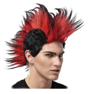 Red and Black Mohawk Wig Double Mohawk Punk Rock Theatrical Mens Costume: Clothing