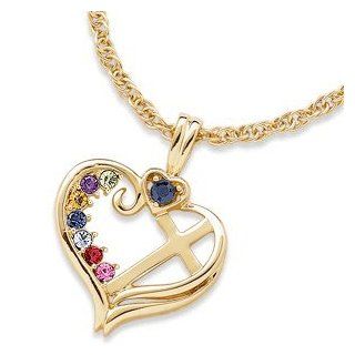 Mothers Birthstone Heart & Cross Pendant: Pendant Necklaces: Jewelry