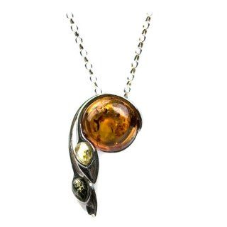 Sterling Silver Multi Color Amber Modern Pendant Necklace, 18": Jewelry