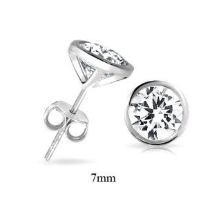 Bling Jewelry Mens CZ Martini Set Bezel Sterling Silver Stud Earrings 7mm Jewelry
