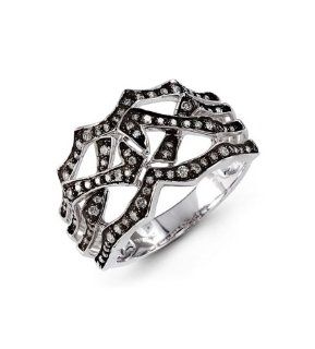 14k White Gold Black Rhodium 0.45 Ct Round Diamond Ring: Jewelry
