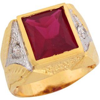 10k Real Two Tone Gold Rectangle Cut Synthetic Ruby Great Mens Ring Jewelry