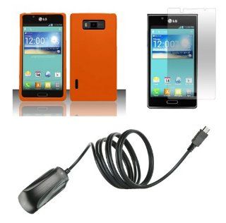 LG Optimus Showtime   Premium Accessory Kit   Orange Hard Cover Case + ATOM LED Keychain Light + Screen Protector + Micro USB Wall Charger: Cell Phones & Accessories