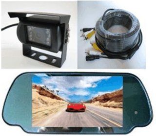 Rear View Mirror Camera System 7" LCD Reverse Monitor & Color CCD Rear View Backup Camera with 135 View, Infrared night Vision, Surface Mount with Rain Shield, Free Bonus of 32 ft RCA Extended Cable.   by YanTech USA Automotive