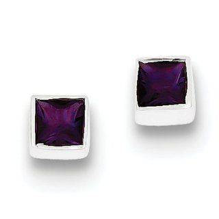 Sterling Silver Squared Purple Cz Earrings, Best Quality Free Gift Box Satisfaction Guaranteed: Jewelry