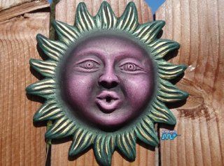 Sun Green Face purple Face Red Clay Ceramic Large 8 1/2" Plaque Folk Hanging Wall Art Mexico Pottery Decor [Nice Moon facing Sun within Sun] Hand Made & Painted! : Wall Sculptures : Everything Else