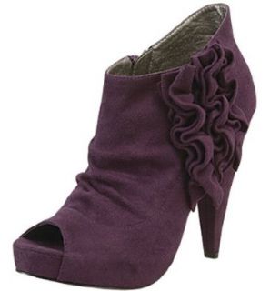 Wild Diva Purple Peep Toe Ruffle Ankle Booties Akemi44: Shoes