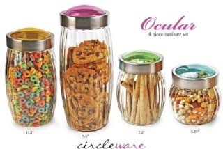 CANISTER SET OF 4   Glass   Colored Tops   Brand NEW   Gift Boxed: Kitchen & Dining