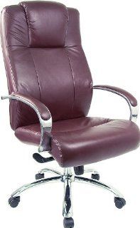 High Back Leather Office Chair with Inlay Chrome Arms Leather: Burgundy   Executive Chairs