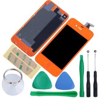 Replacement Full Set Front LCD Display & Touch Screen Digitizer Assembly With Home Button + Back Cover Housing + 8pcs Repair Opening Tools Kit Compatible For Verizon/Sprint iPhone 4 CDMA   Orange: Cell Phones & Accessories