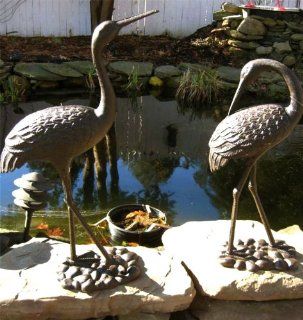Pair of Large Iron Egrets ~ Egret Garden Statue ~ Rust : Outdoor Statues : Patio, Lawn & Garden