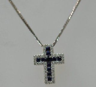 18k White Gold Diamond& Sapphire Cross.: Pendant Slides: Jewelry
