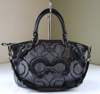 Coach Limited Edition Madison Signature Op Art Sequin Satchel Bag Purse 15945 Black Silver: Clothing