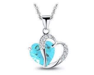 KATGI Fashion Sterling Silver Plated Diamond Accent Austrian Crystals Heart Shape Pendant Necklace (Dark Blue): Jewelry
