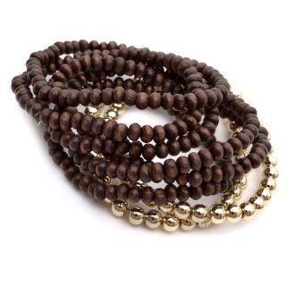 KStyle Jewelry Jewelry Set of 8 Brown and Golden Colour Beaded Stackable Stretch Ladies Women Bracelet: Strand Bracelets: Jewelry