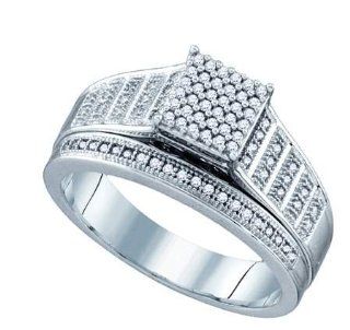 0.25 Carat Princess Shape Round Diamond Engagement Ring Wedding Band Bridal Set: Wedding Ring Sets: Jewelry
