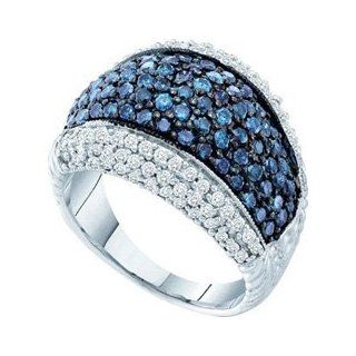 10k White Gold Blue Diamond Wide Fashion Band Ring Unique WG Size 7 Womens Pave Jewelry