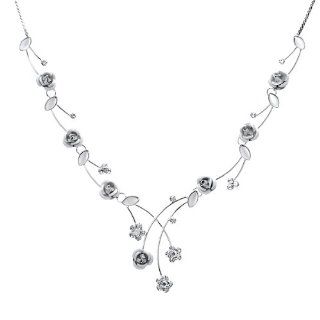 Glamorousky Elegant Rose Necklace with Silver Swarovski Element Crystals and Crystal Glass   40cm + 7.5cm extension chain (965): Glamorousky Jewelry: Jewelry