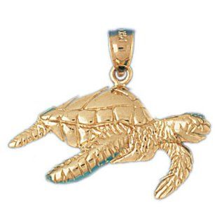 14K Gold Charm Pendant 4 Grams Nautical> Turtles990 Necklace: Jewelry