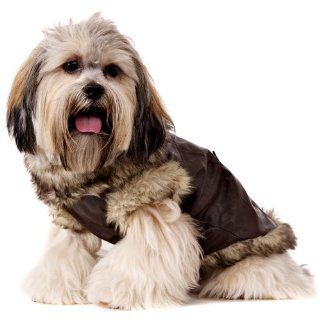 UrbanPup Luxury Brown Leather and Fur Lined Coat (Medium   Dog Body Length: 12" / 30cm) : Pet Coats : Pet Supplies
