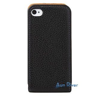 Aunriver Black Neat Design Flip Style PU Leather Case Cover for iPhone 4/4S/4G+Secret free gift: Cell Phones & Accessories