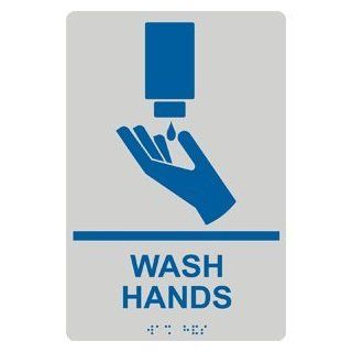 ADA Wash Hands With Symbol Braille Sign RRE 993 BLUonPRLGY Wash Hands : Business And Store Signs : Office Products