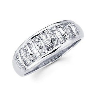 14k White Gold Diamond Channel Set Wedding Dome Ring Band .44 ct (G H Color, I1 Clarity) Right Hand Rings Jewelry