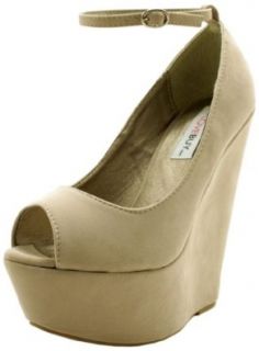 Suede Style Wedge Heel Peep Toe Court Pumps Stone US Sz 10 Shoes
