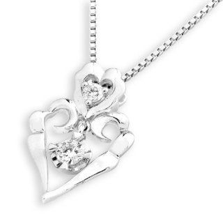 18K White Gold Diamond Accent Heart Drop Dangle Pendant W/925 Sterling Silver Chain (0.18 cttw, G H Color, VS2 SI1 Clarity), 16" Women Jewelry Jewelry