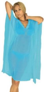 La Leela Sheer Chiffon R_Blue Beach Swim Caftan Cover up   Large at  Womens Clothing store