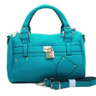 Anais Gvani Women's Fashion Petite Belted Satchel Bag Handbag w/ Front Pocket Decor & Bonus Strap  Turquoise: Clothing
