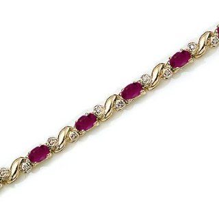 14k Yellow Gold Natural Ruby And Diamond Tennis Bracelet: Jewelry