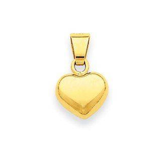 14 Karat Yellow Gold Puffed Heart Charm and Pendant   8mm: Jewelry