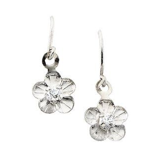 14K White Gold Cubic Zirconia Children's Daisy Floral Earrings: Dangle Earrings: Jewelry