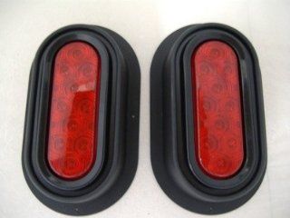 (2) Red 10 LED 6" Oval Stop Turn Brake Tail Lights / Black Surface Mount Boxes: Automotive