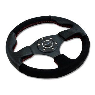 NRG Innovations, ST 012R S, 320mm 6 Hole Racing Steering Wheel Black Leather Suede Grip Red Stitch with Horn Button ST 012R S: Automotive