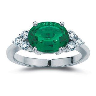 .24ctw Diamond and Oval Shape Lab Created Emerald 14k White Gold Ring (SI1/2 ,H I), Size 5: Jewelry