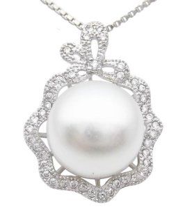 Genuine AAA 10.5mm White Pearl Pendant Necklace 18" Cultured Freshwater: Jewelry