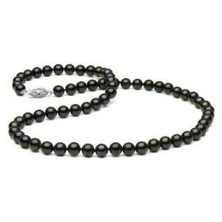 6 6.5mm Black Akoya Pearl Necklace AAA quality, 14k White gold clasp, 22 inch: Pearl Strands: Jewelry