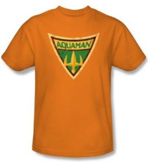 Aquaman Shield T shirt   Adult Orange: Clothing