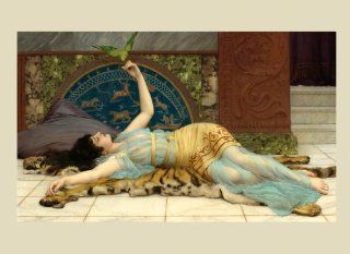 CANVAS Fashion Lady Playing with a Bird Parrot by Godward 16" X 22" Inches Image Size Poster Reproduction on Canvas. More Sizes Available!!   Prints