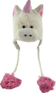 DeLux Unicorn Face Wool Pilot Animal Cap/Hat with Ear Flaps and Poms: Clothing