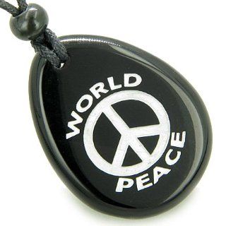 Lucky World Peace Amulet Black Onyx Wish Stone Pendant Necklace: Best Amulets: Jewelry