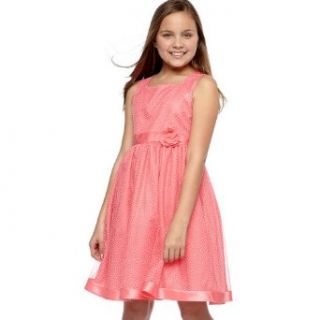 Size 12 RRE 56102E CORAL PINK WHITE FLOCK DOT MESH OVERLAY Special Occasion Wedding Flower Girl Easter Party Dress, E456102 Rare Editions 7 16: Clothing