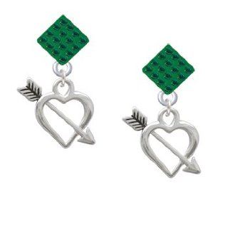 Open Heart with Feathered Arrow Green Emerald Crystal Diamond Shaped Lulu Pos Jewelry
