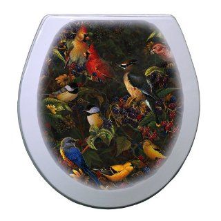 Comfort Seats C1B4R2 772 00OB Berry Bush Songbirds Round Toilet Seat with Oil Rubbed Bronze Alloy Hinge, White    