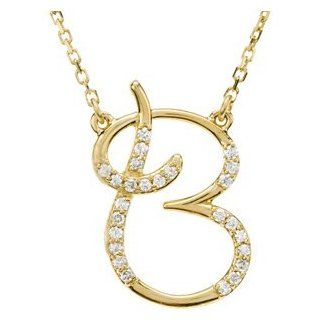 14k Yellow Gold Alphabet Initial Letter B Diamond Pendant Necklace, 17" (GH Color, I1 Clarity, 1/8 Cttw): Choker Necklaces: Jewelry