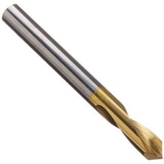 KEO 34140 Solid Carbide High Performance NC Spotting Drill Bit, TiN Coated, Round Shank, Right Hand Flute, 90 Degree Point Angle, 1/4" Body Diameter, 2 1/2" Overall Length